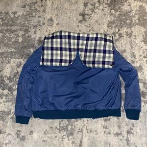 Vintage Flannel Lined Bomber Jacket Mens Large Blue Split Hood MC Clothing